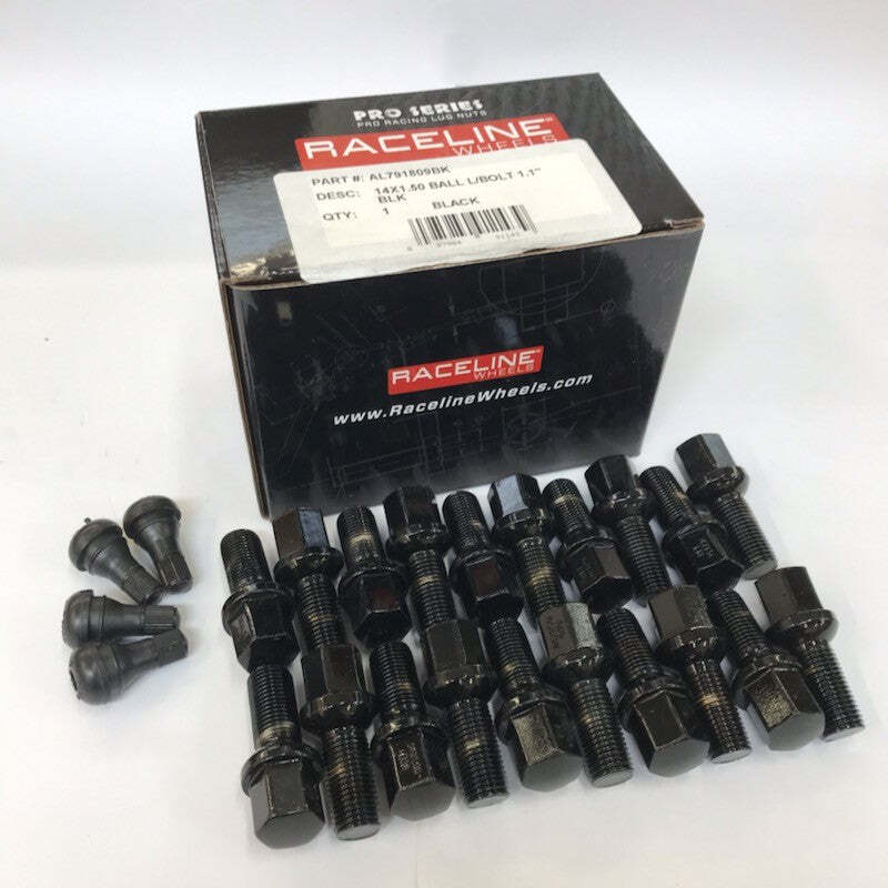Raceline 14x1.50 1.1in Ball Seat Black Lug Bolts