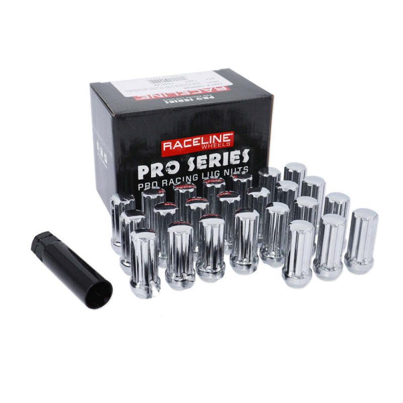 Raceline 9/16in XL Spline Chrome Lug Nuts (24 Pack)