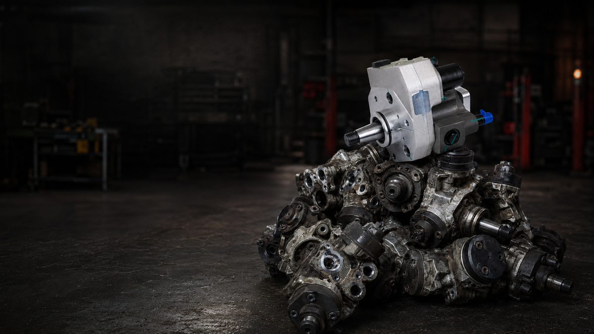 New S&S DCR pump above removed high-pressure fuel pumps at Torque Ranch Motors
